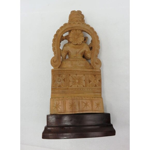 Hand-Carved Wooden Indian Statue With Intricate Detailing and Dark Base 9" Tall - Picture 11 of 11